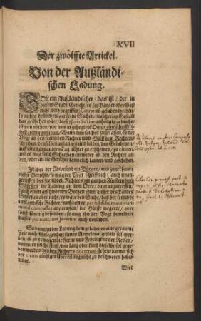 Der zwölffte Artickel. Von der Außländischen Ladung.