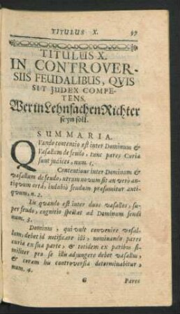 Titulus X. In Controversiis Feudalibus, Quis Sit Iudex Competens.