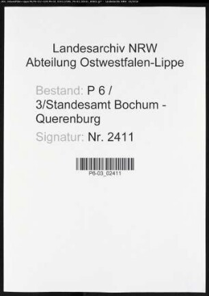 Sterberegister Standesamt Bochum XII-Querenburg