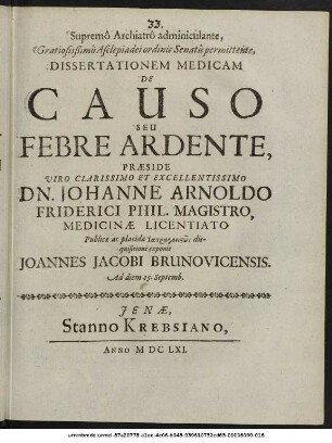 Dissertationem Medicam De Causo Seu Febre Ardente