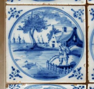 Fliese mit Wasserlandschaft, Mann am Ufer