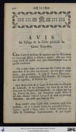 Avis sur l'usage de la Carte générale du Globe Terrestre.