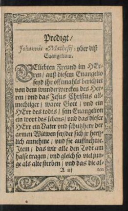 Predigt/ Johannis Mathesii, uber diß Evangelium.