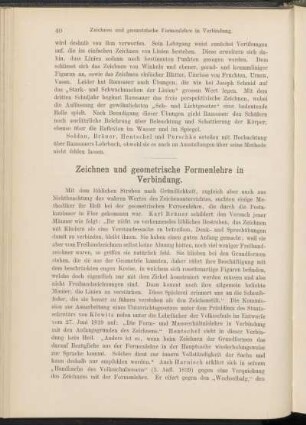 Zeichnen und geometrische Formenlehre in Verbindung.