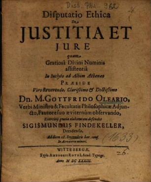 Disputatio Ethica De Justitia Et Jure