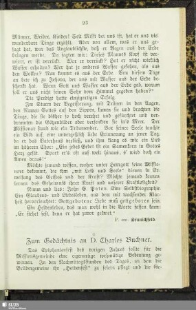 Zum Gedächtnis an D. Charles Buchner
