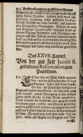 Das XXVII. Capitel. Von der zur Zeit Jacobi II. getriebenen Reformation zum Papstthum.