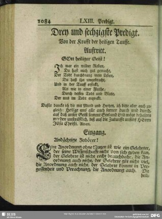 Drey und sechzigste Predigt. Von der Krafft der heiligen Tauffe