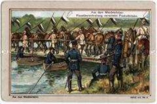 Sammelbild "Flussüberschreitung" der Schuhfabrik Häfner in Follbach aus der Serie "Aus dem Manöverleben" (Serie 416, No. 8)