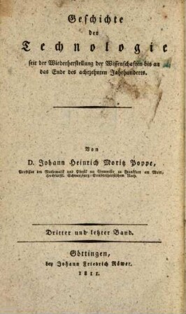 Geschichte der Technologie seit der Wiederherstellung der Wissenschaften bis an das Ende des achtzehnten Jahrhunderts, 3