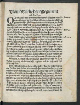 Vom Weltlichen Regiment und öberkeyt.