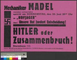 Plakat der NSDAP zu einer öffentlichen Parteiversammlung am 25. Juni 1931 in Braunschweig