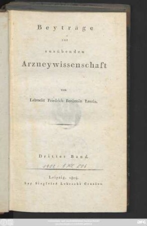 Bd. 3: Beyträge zur ausübenden Arzneywissenschaft