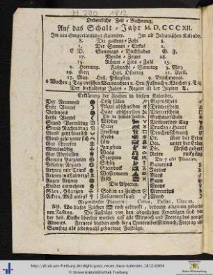 Ordentliche Zeit-Rechnung auf das Schalt-Jahr 1812.