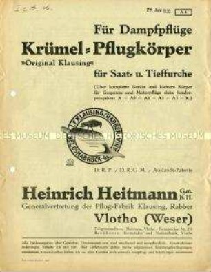 Für Dampffplüge / Krümel-Pflugkörper "Original Klausing" für Saat- u. Tieffurche