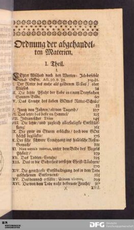 Ordnung der abgehandelten Materien.