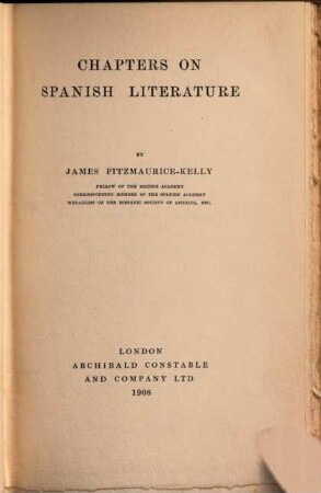 Chapters on Spanish Literature
