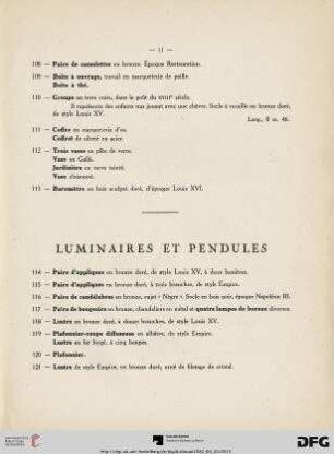 Luminaires Et Pendules (Nr. 114-127)
