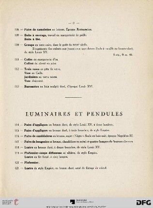 Luminaires Et Pendules (Nr. 114-127)
