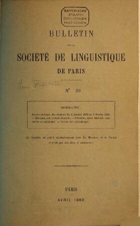 Bulletin de la Société de Linguistique de Paris. 4 = No. 20 - 22. 1880/82