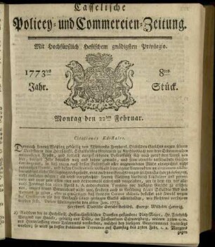 8tes Stueck, Montag den 22ten Februar 1773