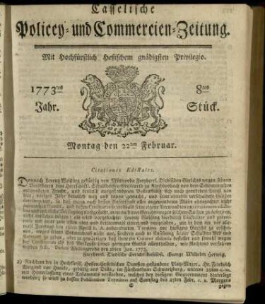 8tes Stueck, Montag den 22ten Februar 1773