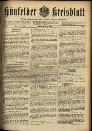 Ausgabe vom Samstag, den 03. April 1915.