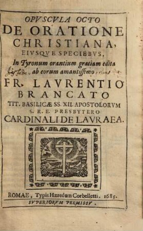 Opvscvla Octo De Oratione Christiana, Eivsqve Speciebvs