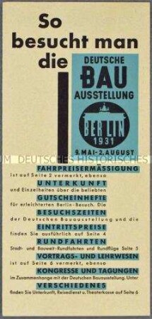 Prospekt zur Deutschen Bauausstellung 1931 in Berlin - Sachkonvolut