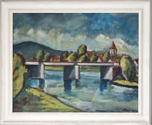 Flußlandschaft mit Brücke
