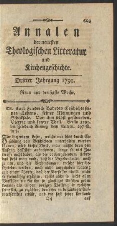 Neun und dreisigste Woche