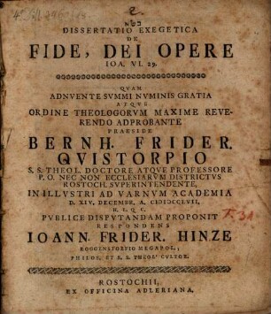Diss. exeg. de fide, Dei opere, Joa. VI, 29.