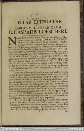 Conspectus Vitae Literatae Et Laborum Literariorum D. Casparis Loescheri