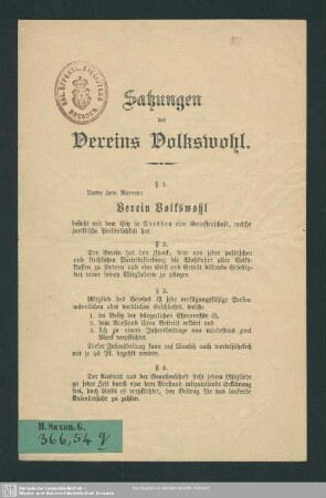 Satzungen des Vereins Volkswohl
