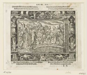 Christus erweckt den Jüngling von Naim, aus: "Biblische Figuren deß Neuwen Testaments", Frankfurt am Main 1562, S. h3 recto