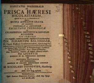 Disp. inaug. de prisca haeresi Nicolaitarum, Apocal. II. v. 14. 15. descripta