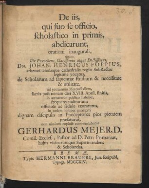 De iis, qui suo se officio, scholastico in primis, abdicarunt : orationi inaugurali