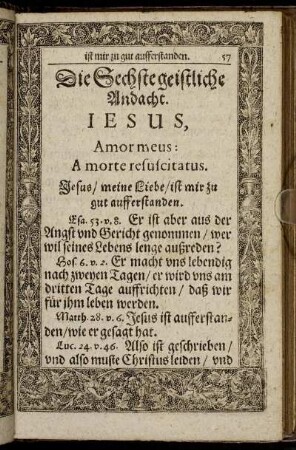 Die Sechste geistliche Andacht. Jesus, Amor meus: A morte resuscitatus.