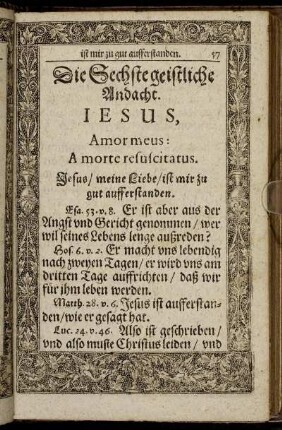 Die Sechste geistliche Andacht. Jesus, Amor meus: A morte resuscitatus.