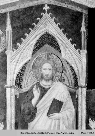 Kapellenausmalung : Stifterbild und Heilige der Eingangswand : Franziskus und Nikolaus empfehlen Christus Giangaetano Orsini und Kardinäle