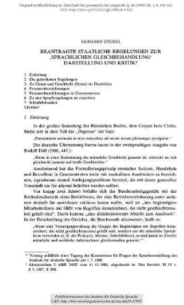 Beantragte staatliche Regelungen zur 'sprachlichen Gleichbehandlung'. Darstellung und Kritik