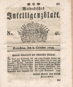No. 41, Dienstag, den 8. Oktober 1799