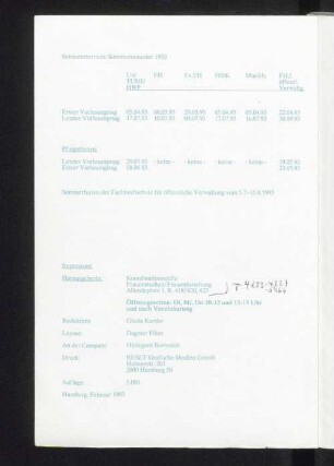 Semestertermine Sommersemester 1993