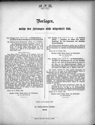 Anlage: ad No.55 (742-744), Vorlagen, welche den Zeitungen nicht mitgeteilt sind