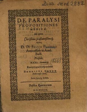 De Paralysi Propositiones Medicae