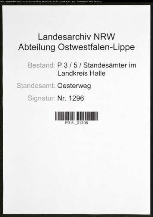 Sterberegister Standesamt Oesterweg