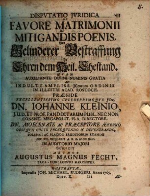Disp. iur. de favore matrimonii in mitigandis poenis