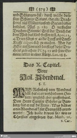 Das X. Capitel. Vom Heil. Abendmal