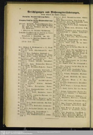 Berichtigungen und Wohnungsveränderungen, welche während des Druckes erfolgten