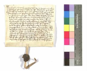 St. Valentin; Hüselin, Kunz Koches Tochter von Neuenstein begibt sich in den Schirm Ulrich's von Hohenlohe; Siegel: Hans von Orn, Vogt in Öhringen.